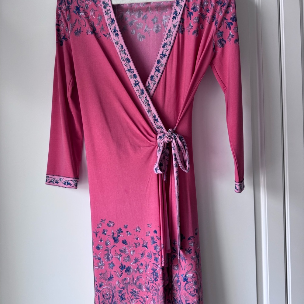 BCBGMaxAzria Coral Wrap Dress with Floral Detailing